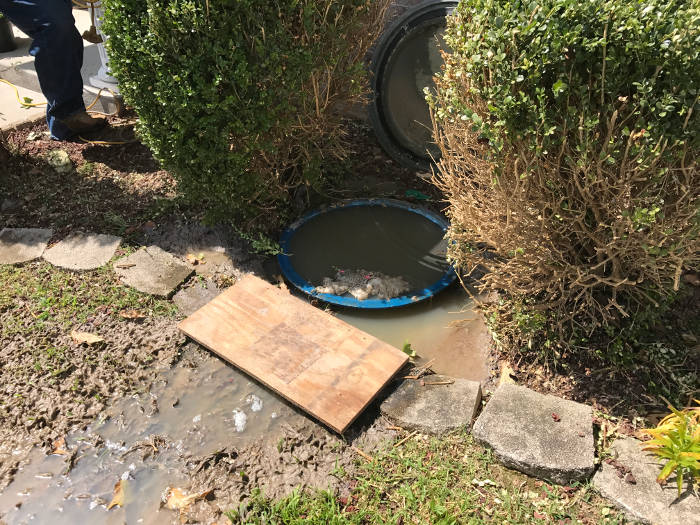 grinder pump basin overflowing with sewage 9-29-17