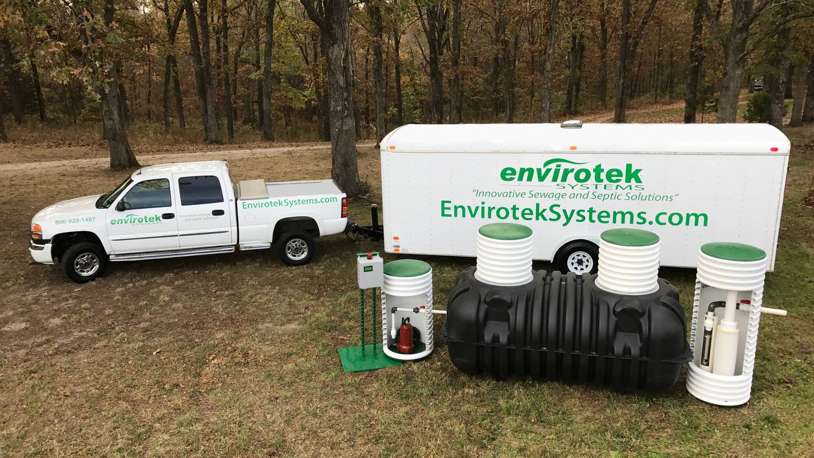 Envirotek Systems truck and trailer with sewage components